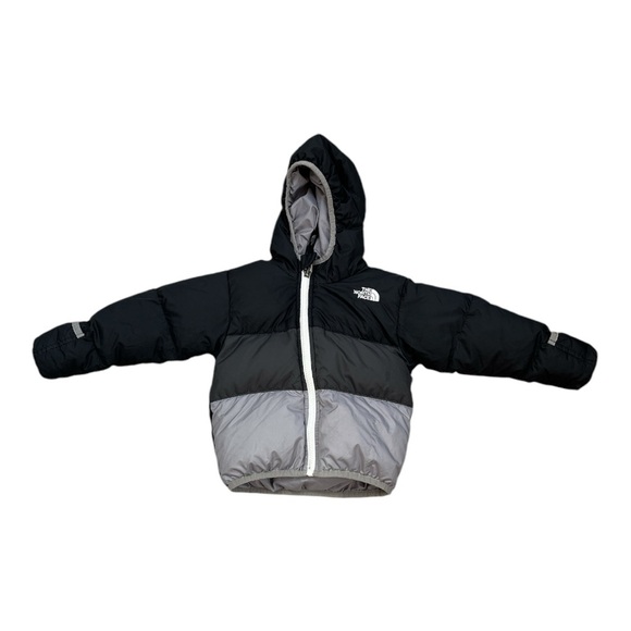 The North Face Long Sleeve Hooded 1996 Retro Nuptse Jacket 550 Black Gray 2T - Picture 3 of 11